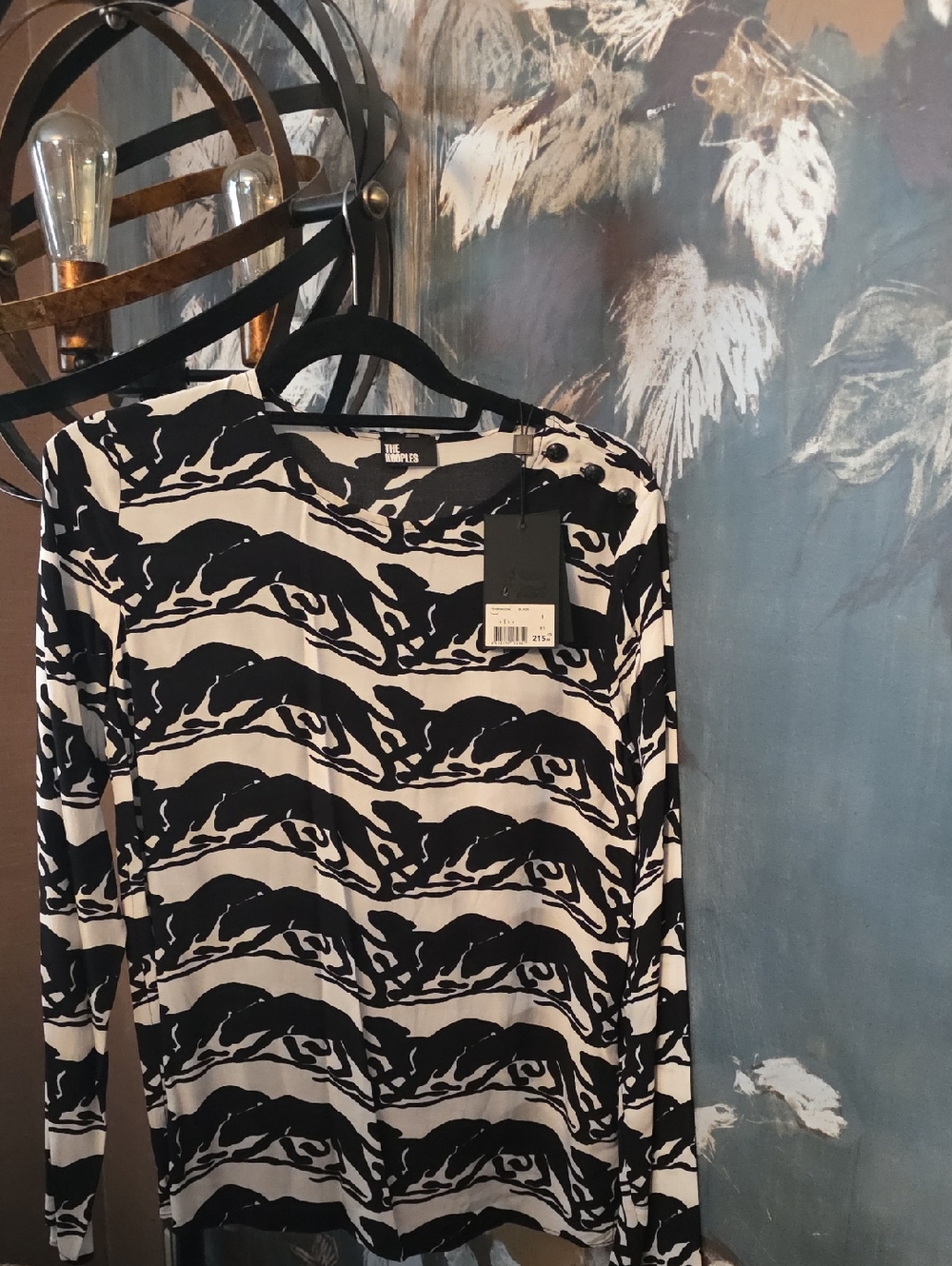 The Kooples Panther Black & White Long Sleeve Top